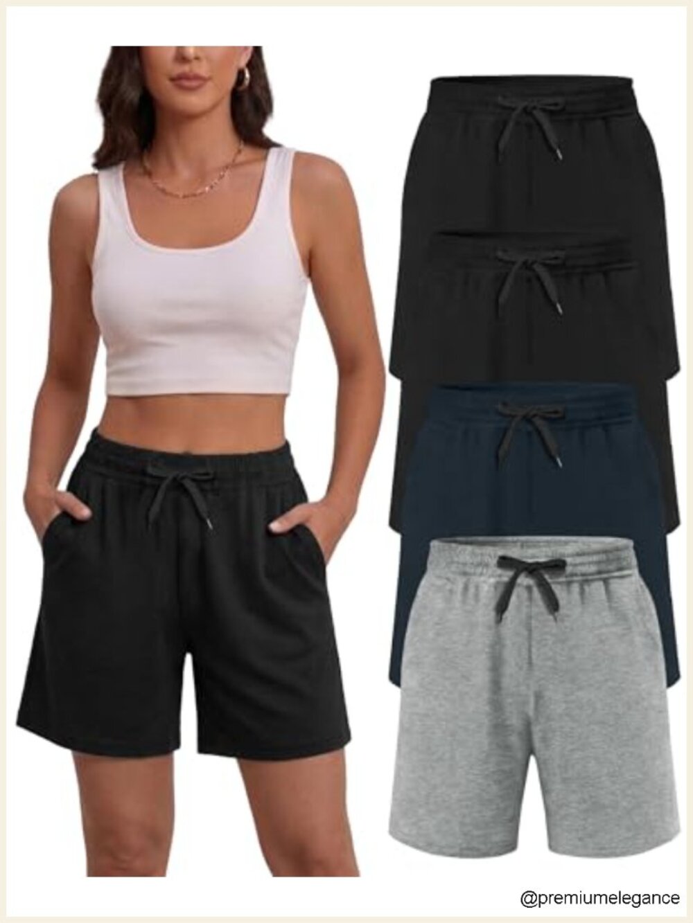 4 Pack Women's Cotton Drawstring Bermuda Shorts with Pockets